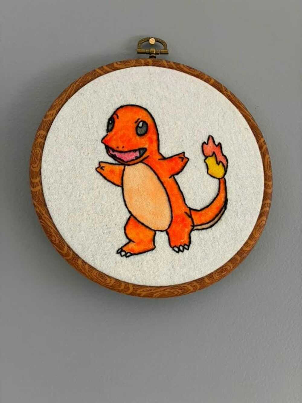 Orange Fire Dinosaur Embroidery Hoop | Watercolour Fibre Art | Handmade Wall Déc